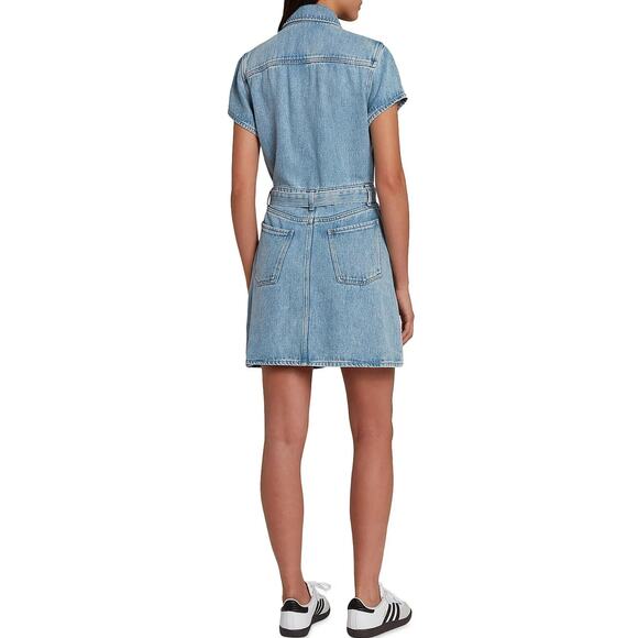 7 FOR ALL MANKIND NEW Denim Lustre Belted Mini Dress Volcano Blue Women's XS - Picture 3 of 14